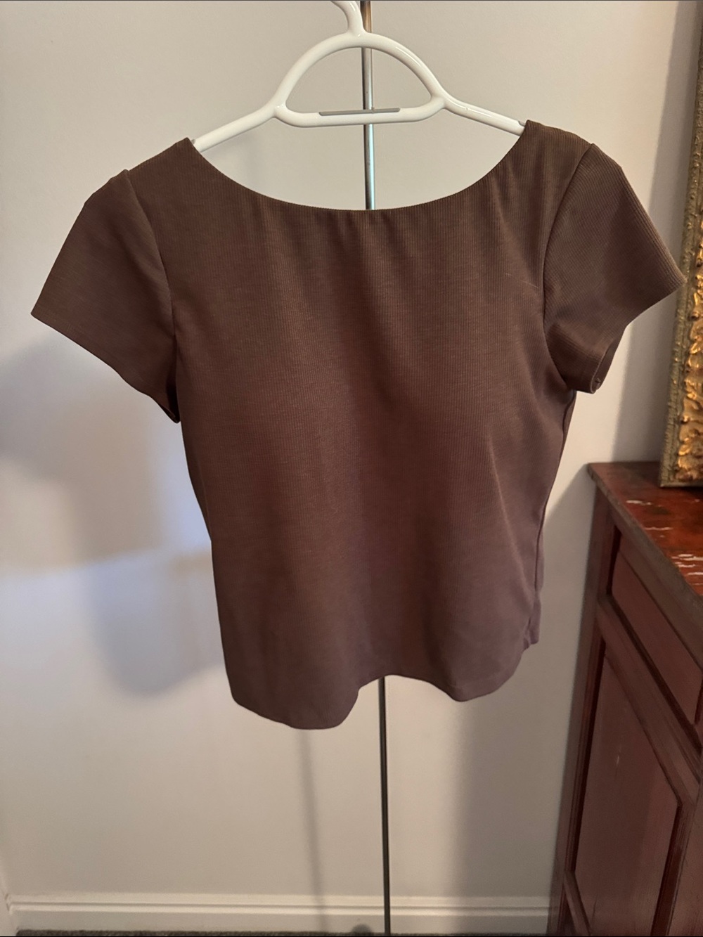 Uniqlo Brown Short Sleeve Boatneck Low Back Brami Tee
